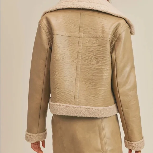 Sage The Label Bowie Moto Jacket Taupe Size Small